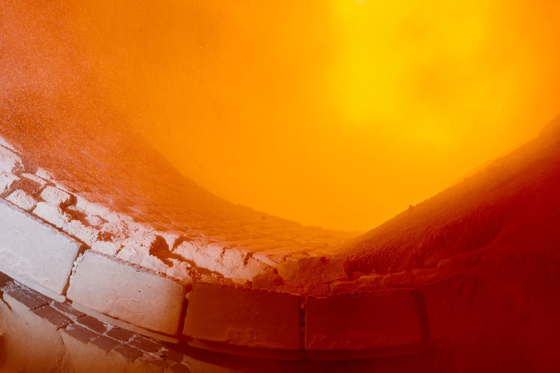 High-temperature refractory lining inside industrial kiln